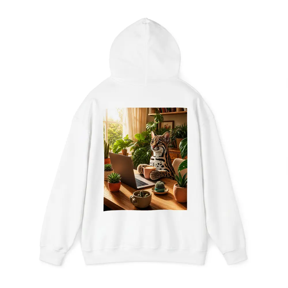Ocelot Working at Laptop Cozy Plant Room – Hoodies