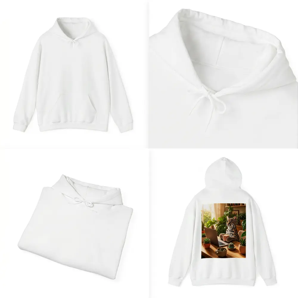 Ocelot Working at Laptop Cozy Plant Room – Hoodies