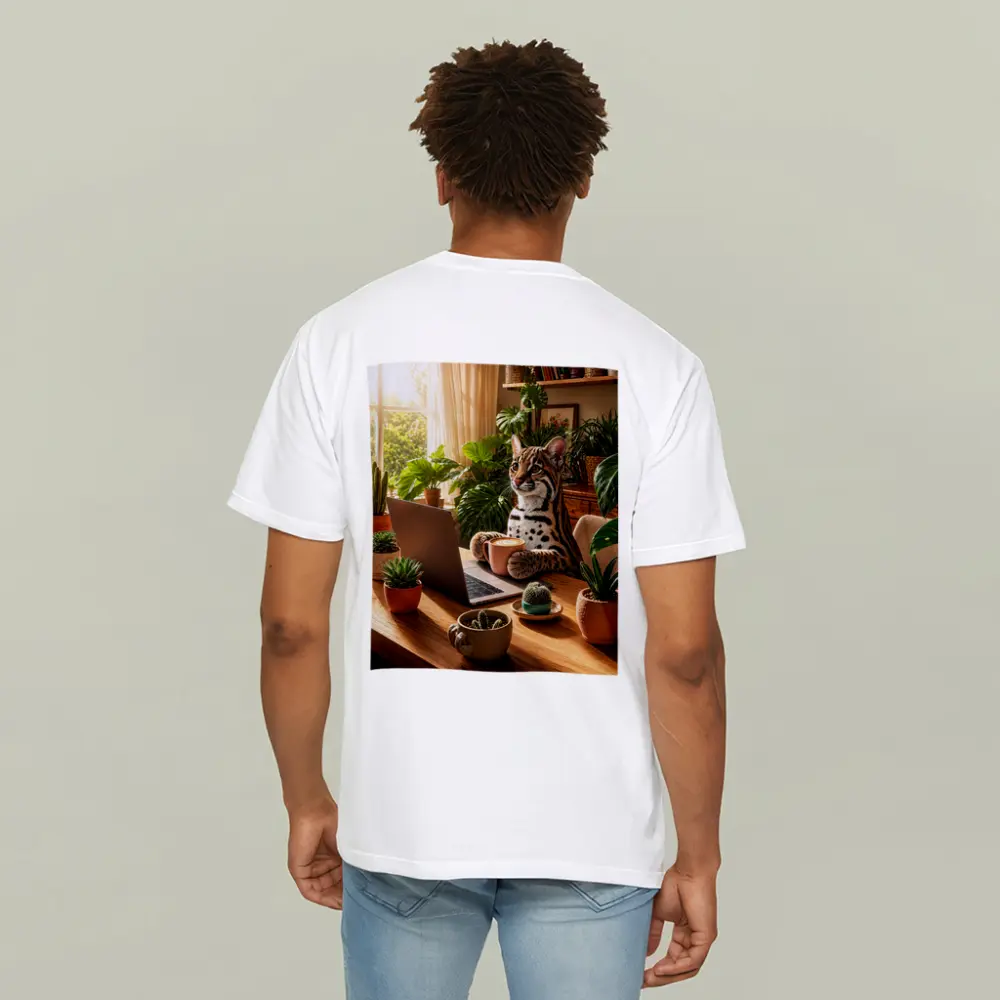 Ocelot Working at Laptop Cozy Plant Room – T-Shirts