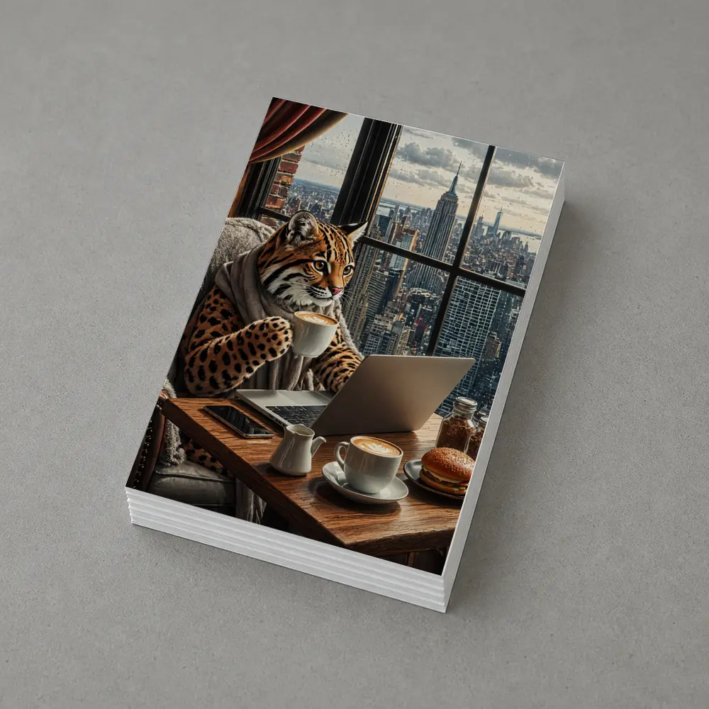 Ocelot Working Laptop New York City View – Postcards