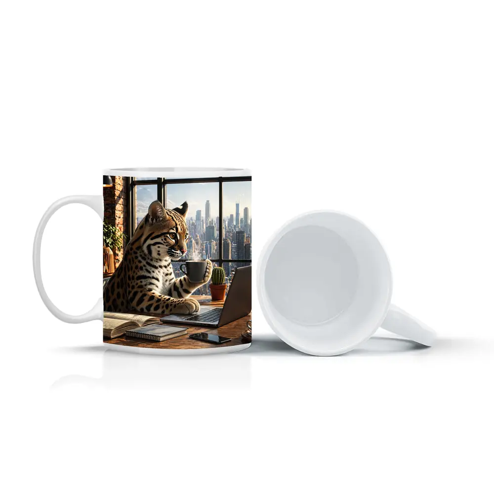 Ocelot Working Laptop Coffee City View – Mugs