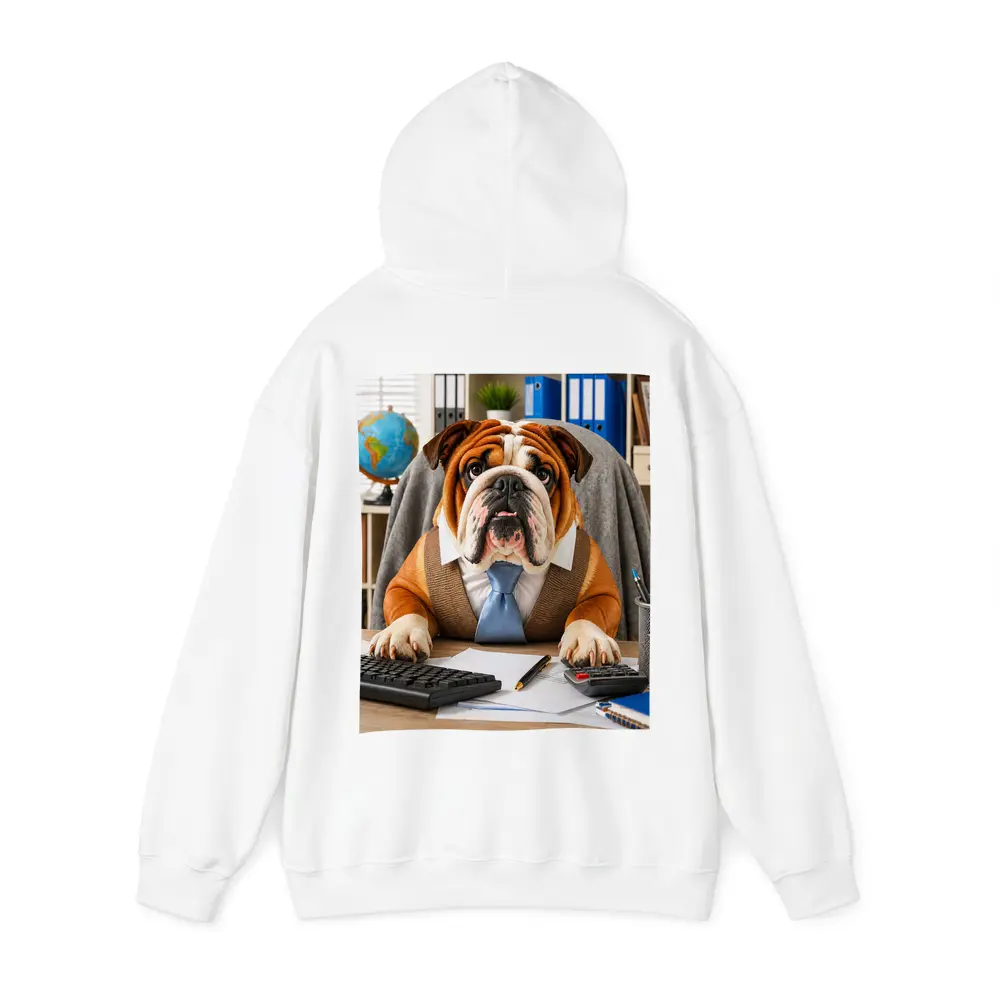 Bulldog Wearing Tie At Office Desk – Hoodies