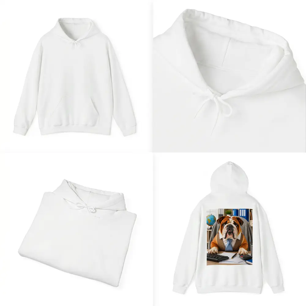 Bulldog Wearing Tie At Office Desk – Hoodies