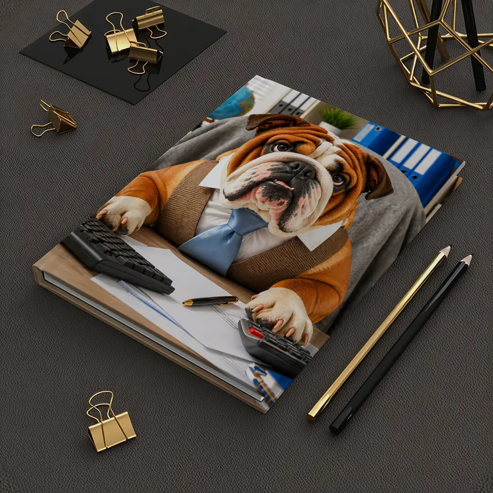 Bulldog Wearing Tie At Office Desk – Notebooks