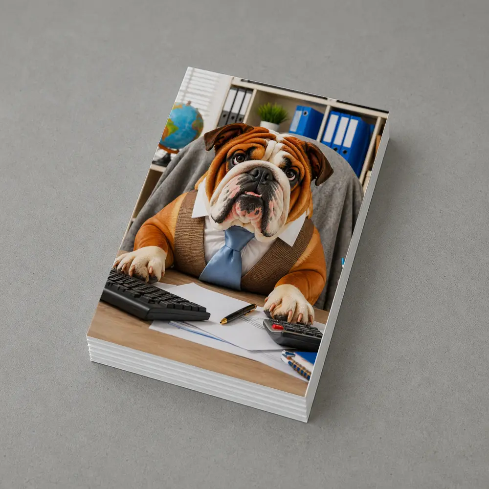 Bulldog Wearing Tie At Office Desk – Postcards