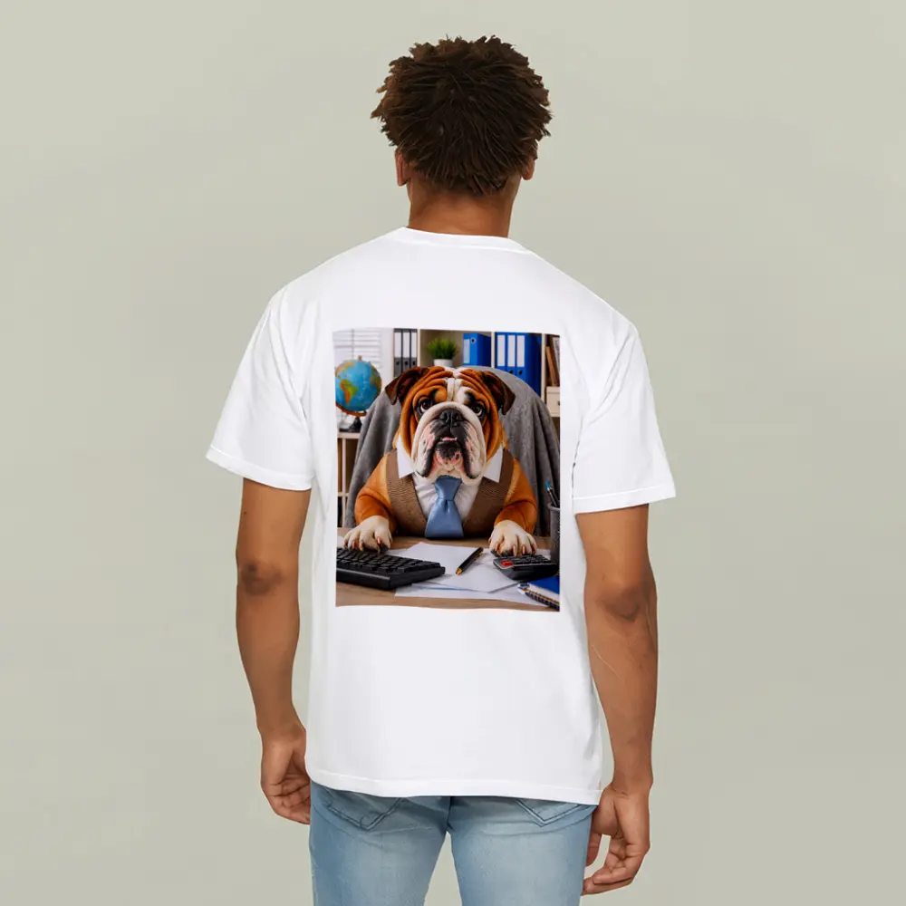 Bulldog Wearing Tie At Office Desk – T-Shirts
