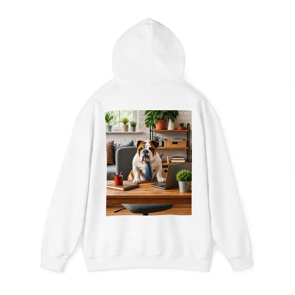 English Bulldog Wearing Tie At Office Desk – Hoodies