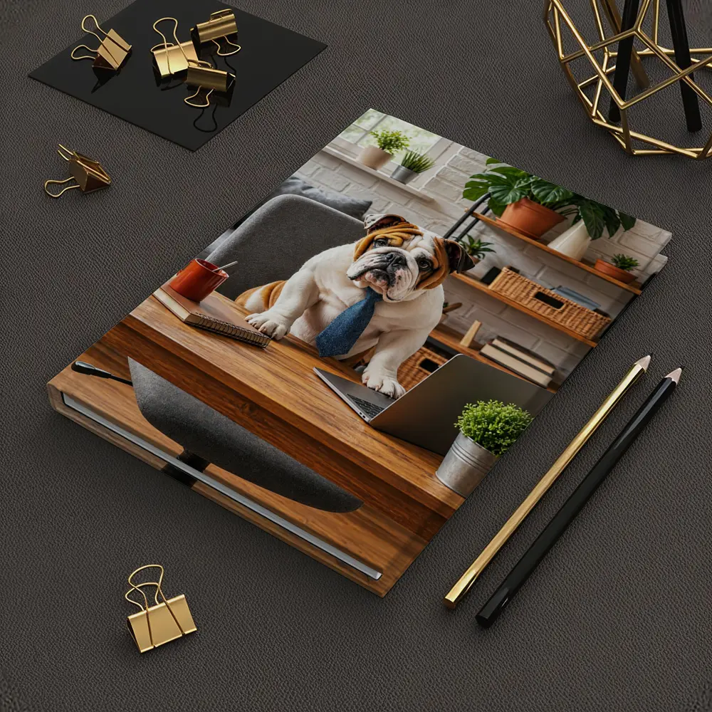 English Bulldog Wearing Tie At Office Desk – Notebooks