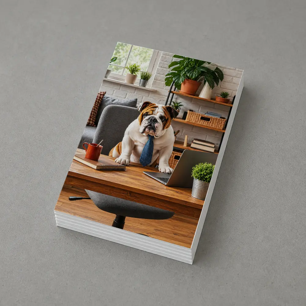 English Bulldog Wearing Tie At Office Desk – Postcards