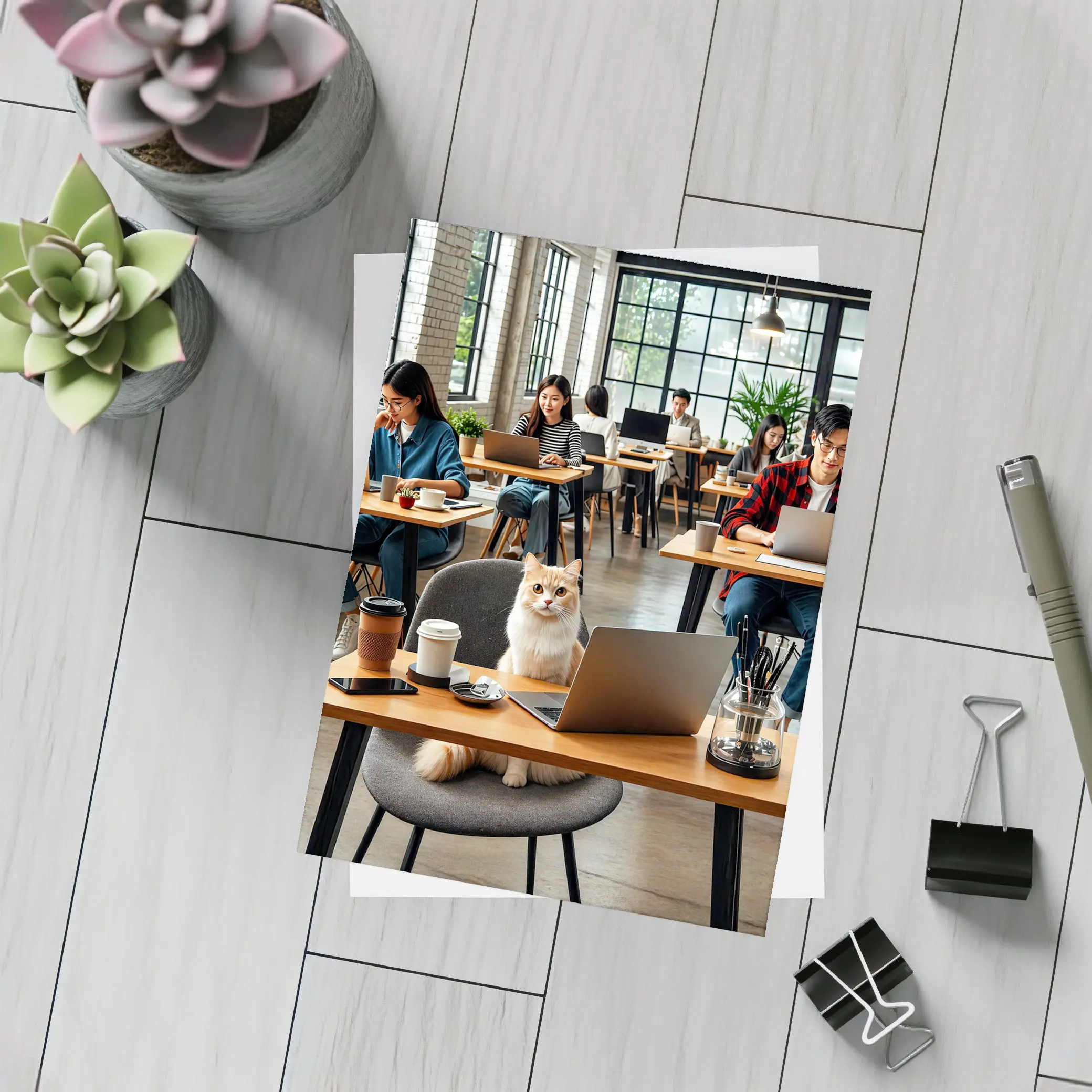 Cat Sitting in Busy Coffee Shop – Postcards