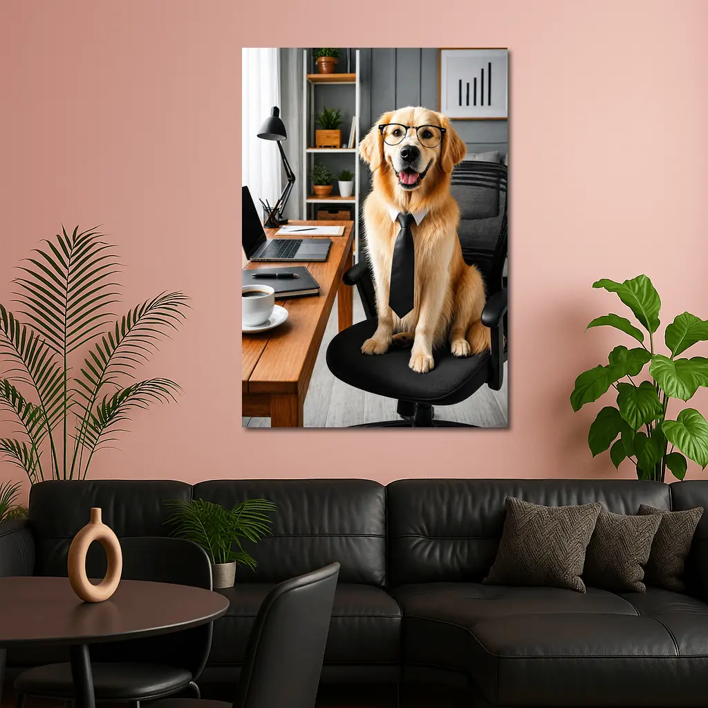 Golden Retriever Office Dog Glasses Tie – Wall Art