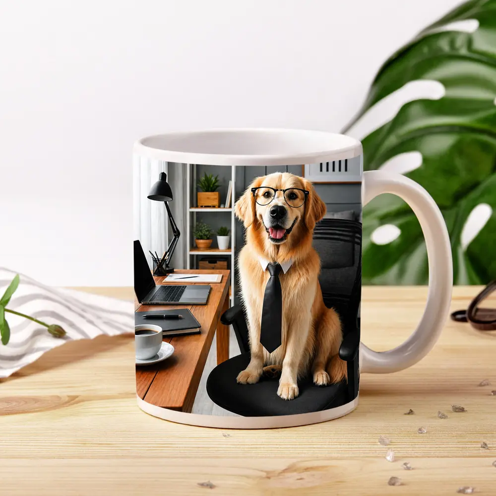 Golden Retriever Office Dog Glasses Tie – Mugs