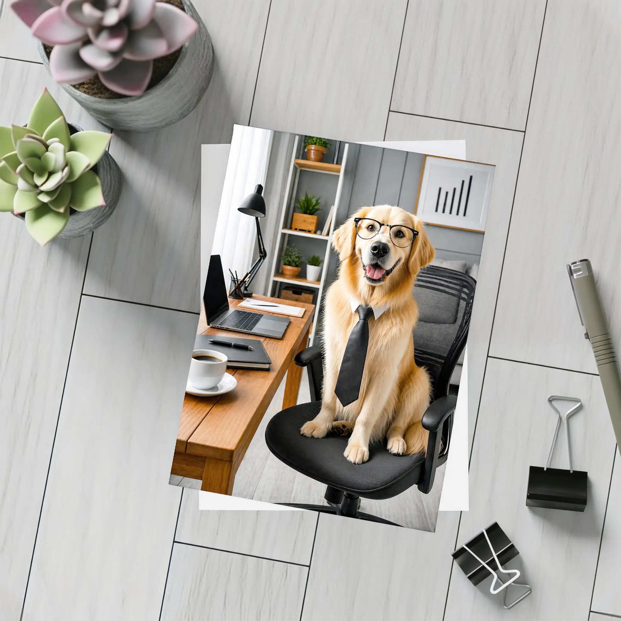 Golden Retriever Office Dog Glasses Tie – Postcards