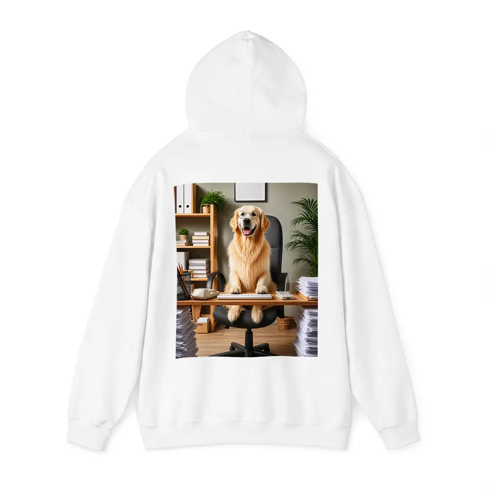 Golden Retriever Boss At Office Desk – Hoodies