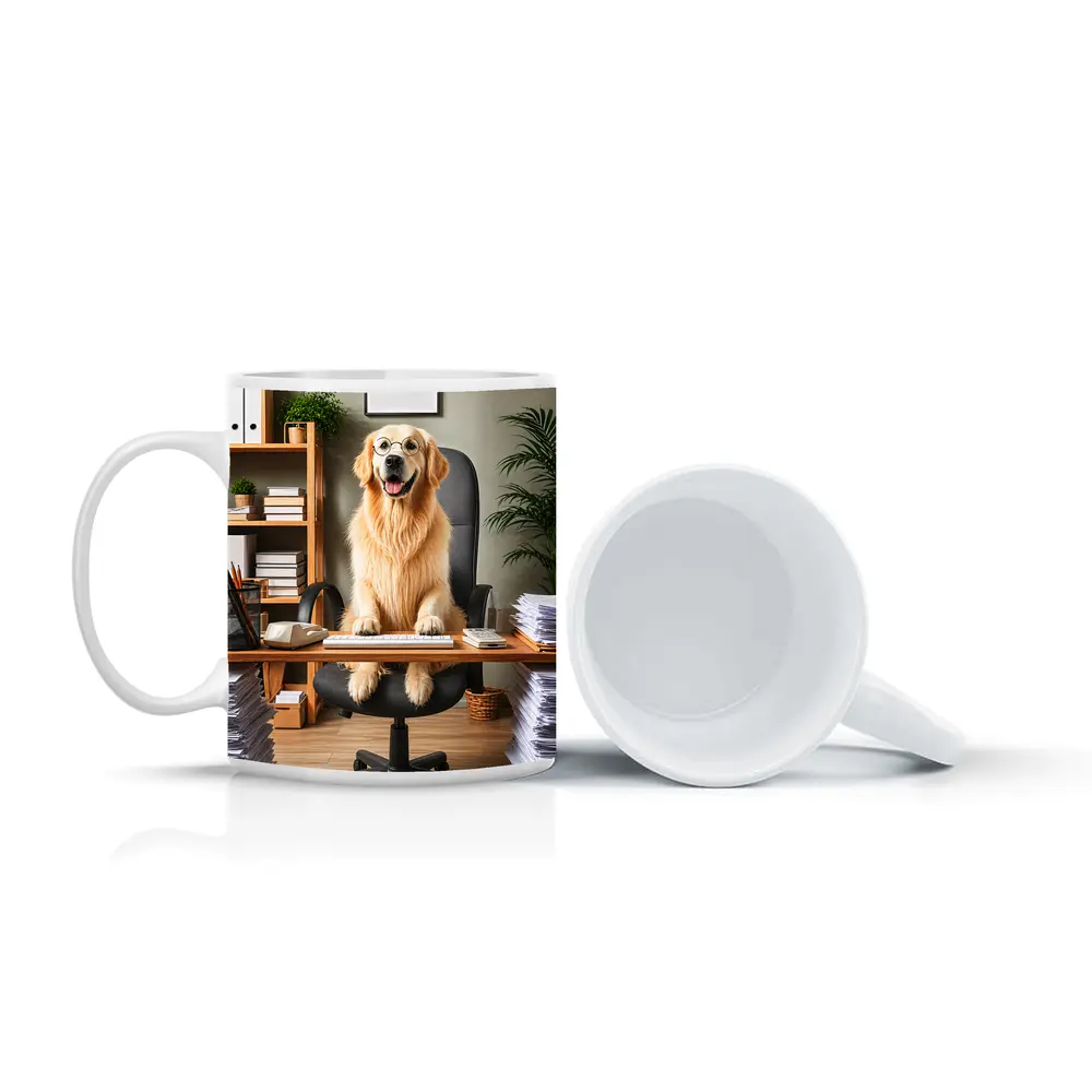 Golden Retriever Boss At Office Desk – Mugs