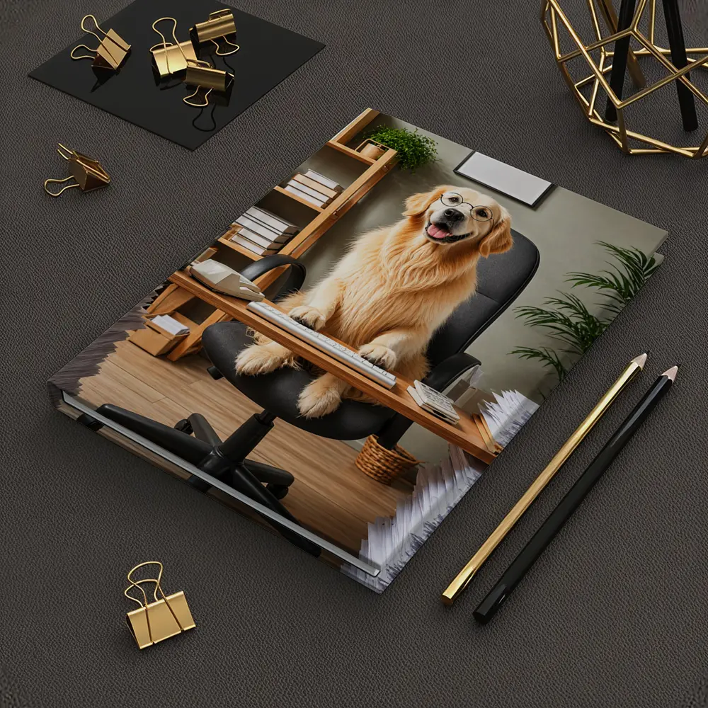 Golden Retriever Boss At Office Desk – Notebooks
