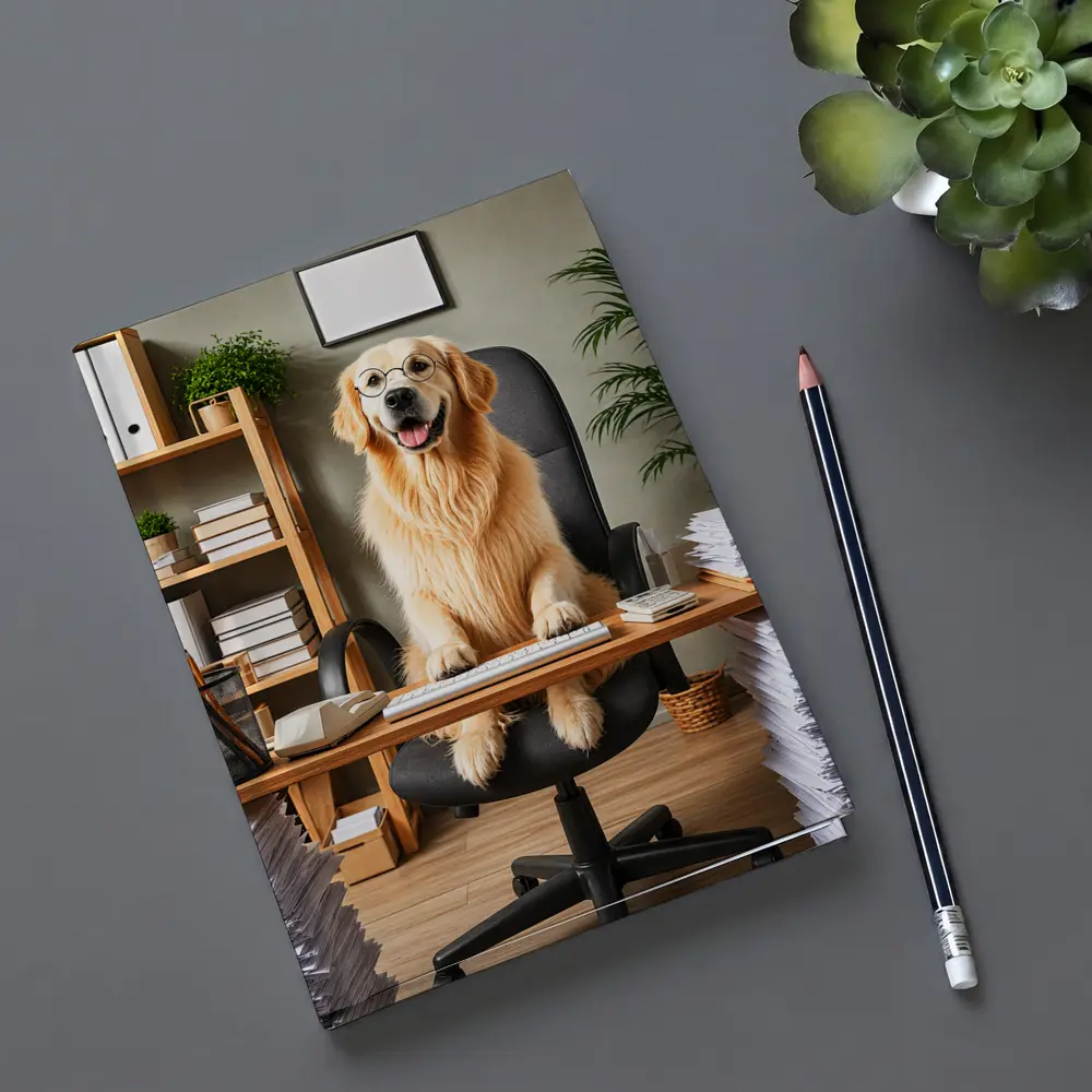 Golden Retriever Boss At Office Desk – Notebooks