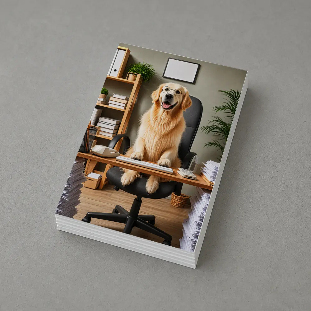 Golden Retriever Boss At Office Desk – Postcards