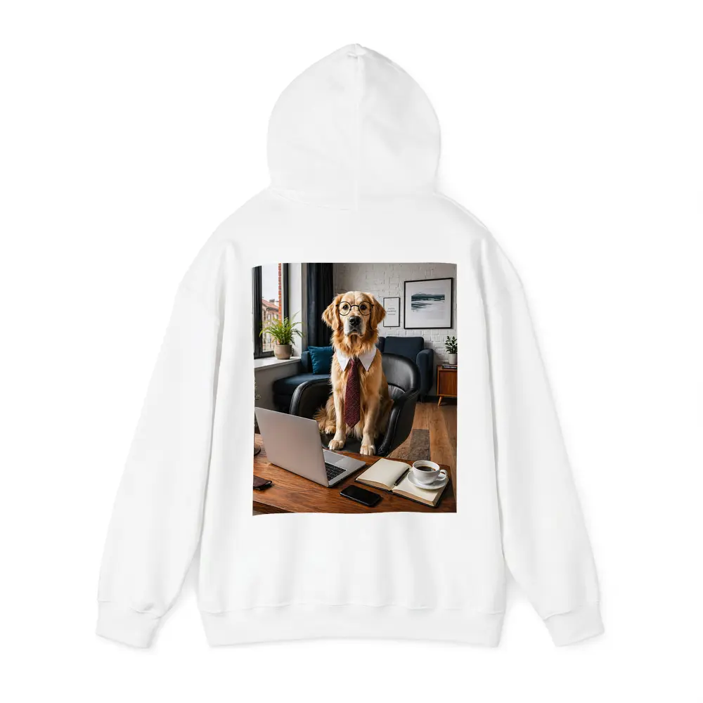 Golden Retriever Wearing Glasses Office Setting – Hoodies