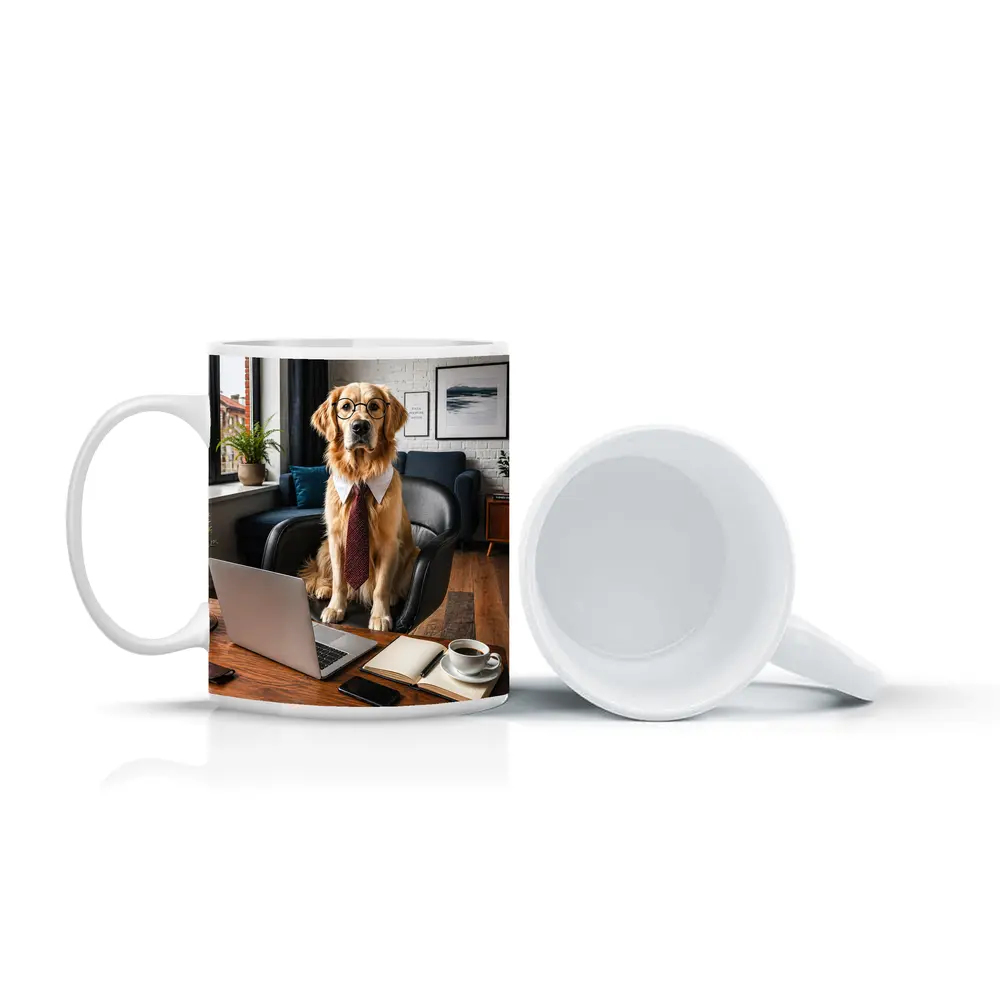 Golden Retriever Wearing Glasses Office Setting – Mugs