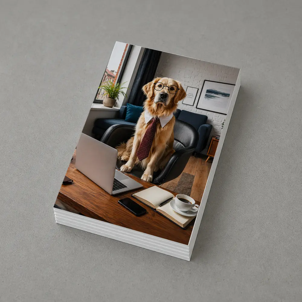 Golden Retriever Wearing Glasses Office Setting – Postcards