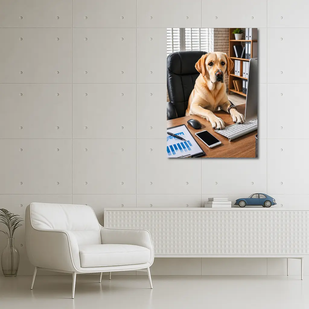 Labrador Retriever Working At Office Desk – Wall Art