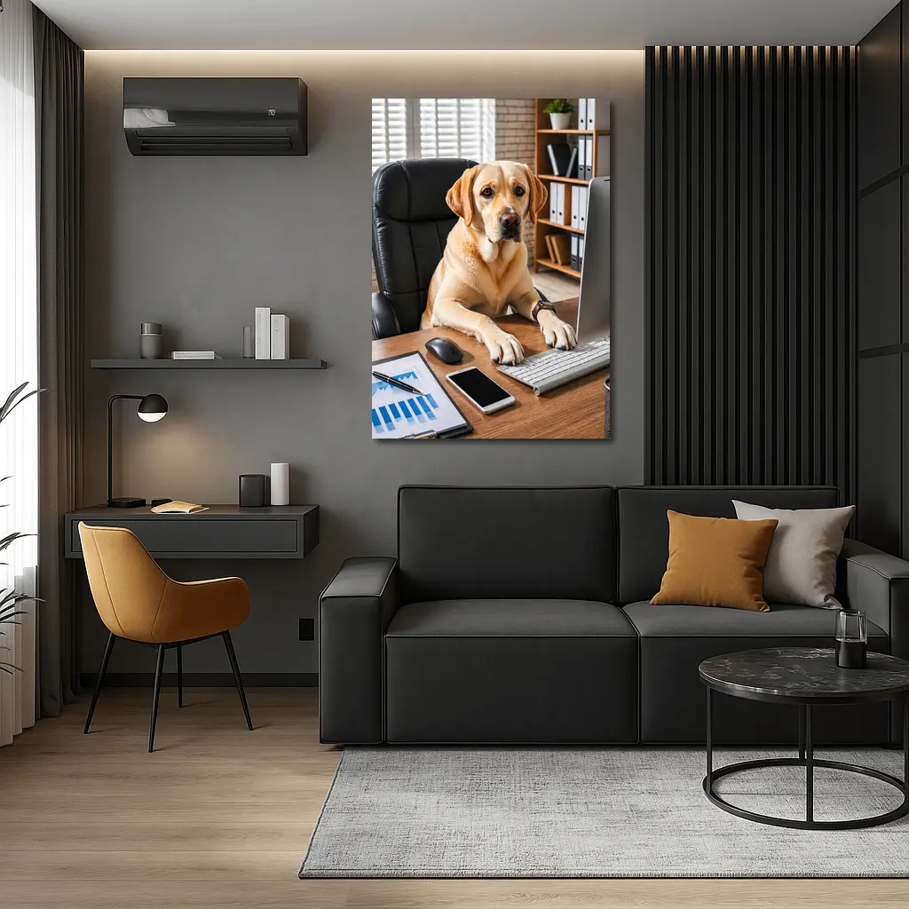 Labrador Retriever Working At Office Desk – Wall Art