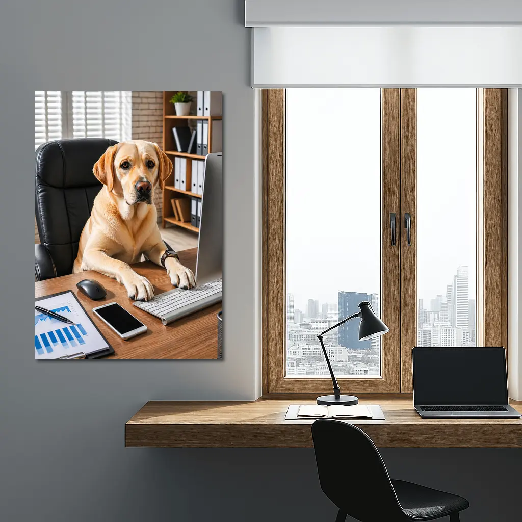 Labrador Retriever Working At Office Desk – Wall Art