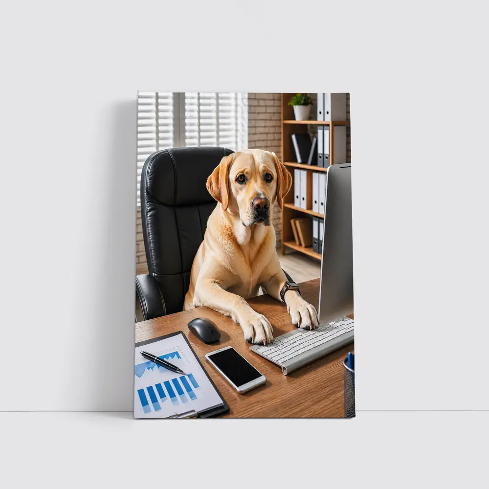 Labrador Retriever Working At Office Desk – Wall Art