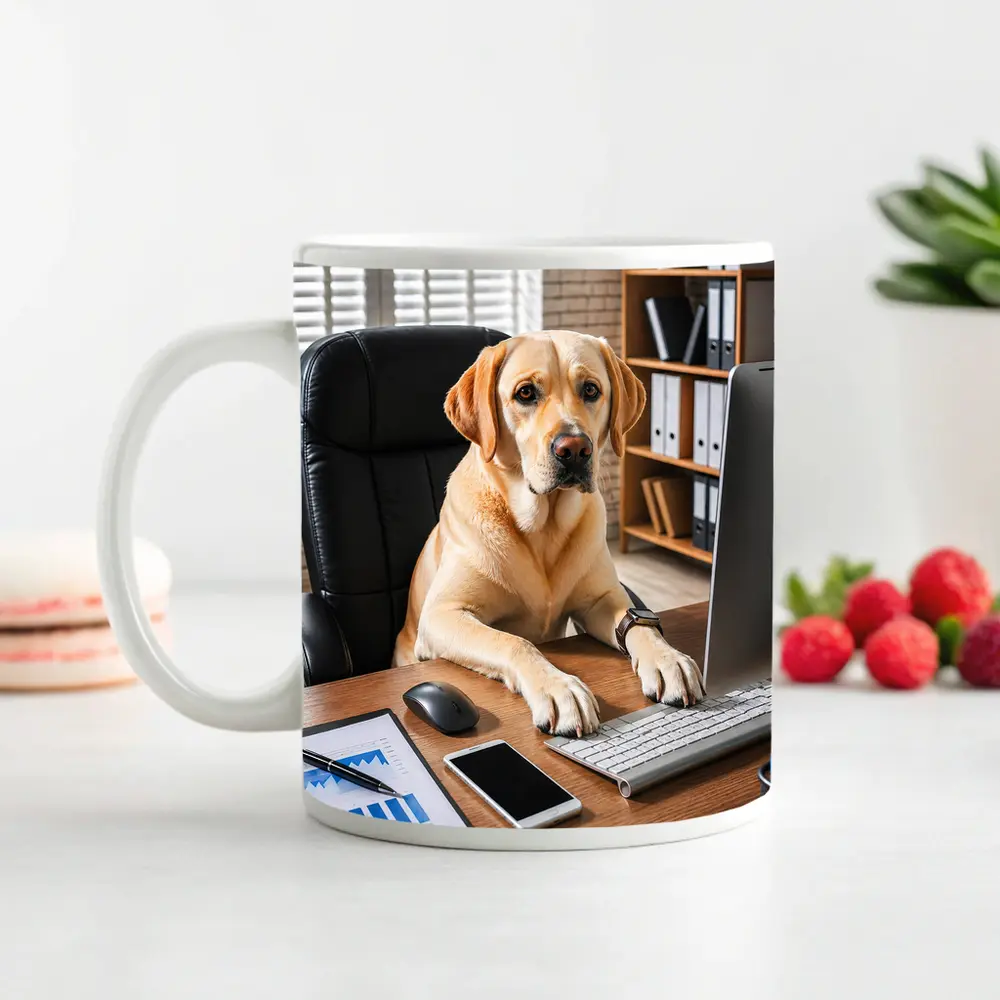 Labrador Retriever Working At Office Desk – Mugs