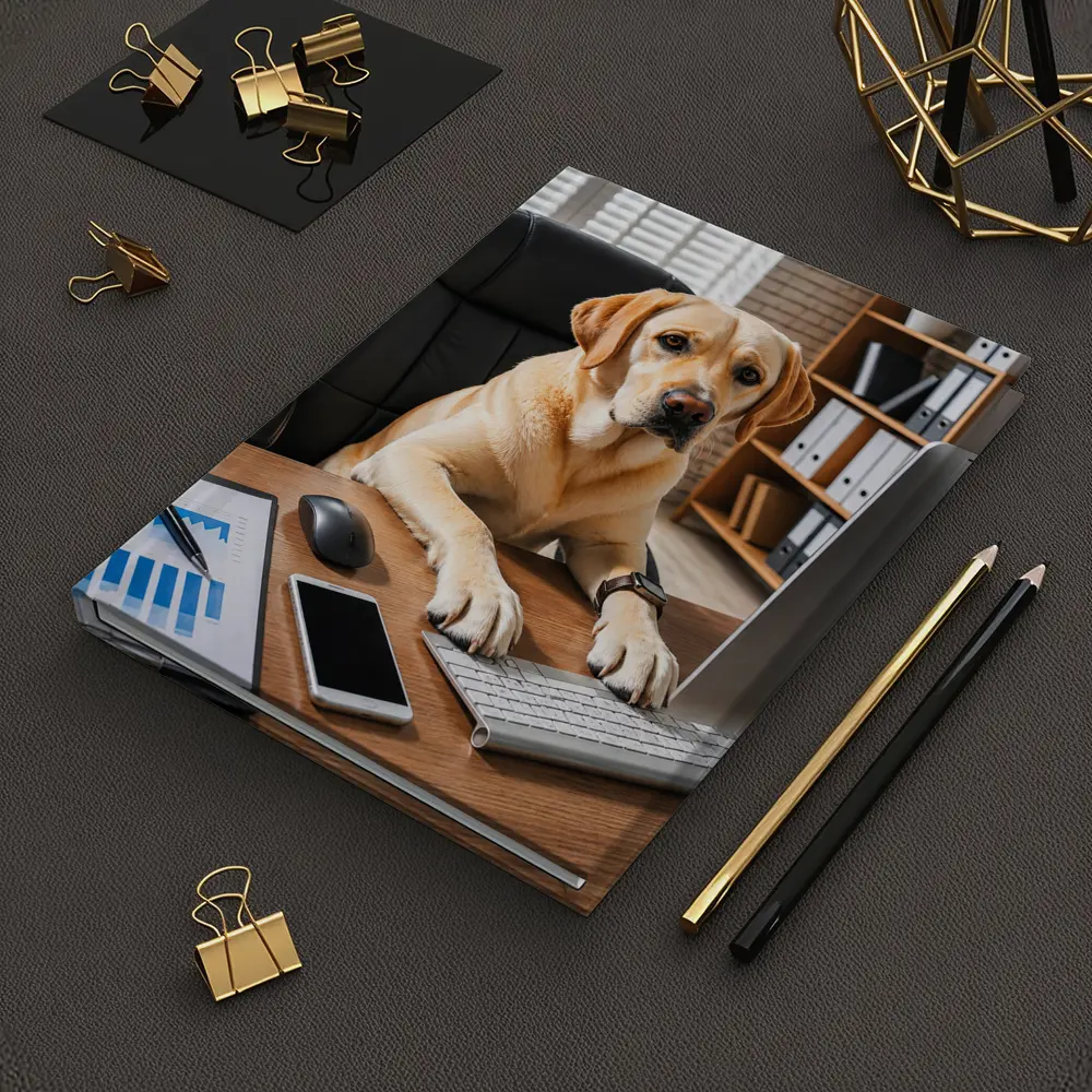Labrador Retriever Working At Office Desk – Notebooks