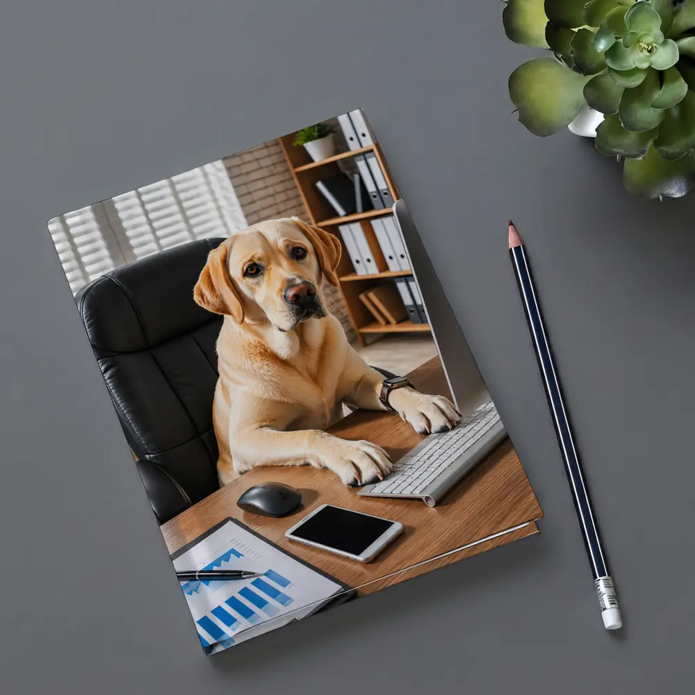 Labrador Retriever Working At Office Desk – Notebooks