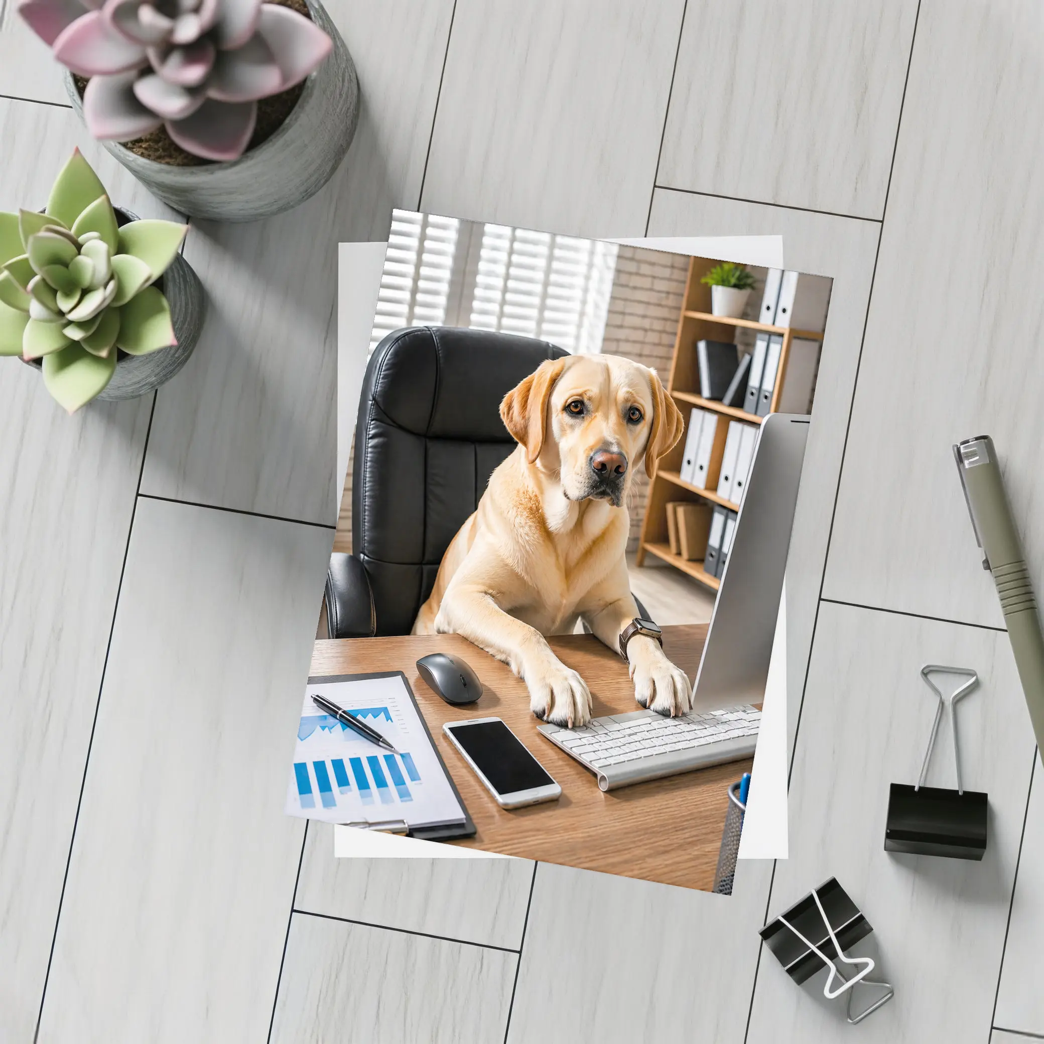 Labrador Retriever Working At Office Desk – Postcards