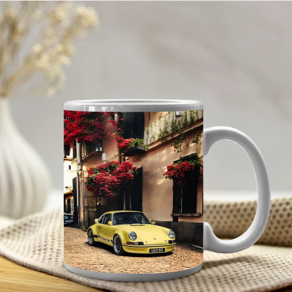Yellow Porsche 911 RS Cobblestone Street – Mugs