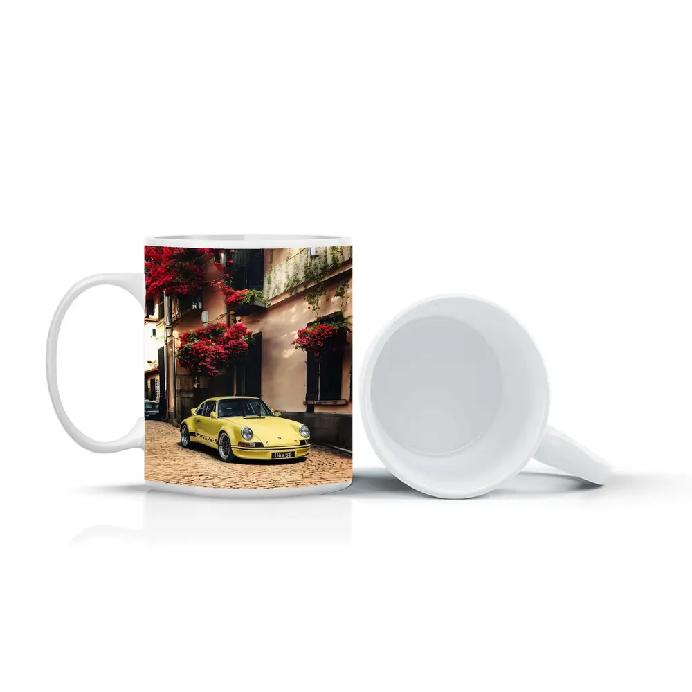 Yellow Porsche 911 RS Cobblestone Street – Mugs