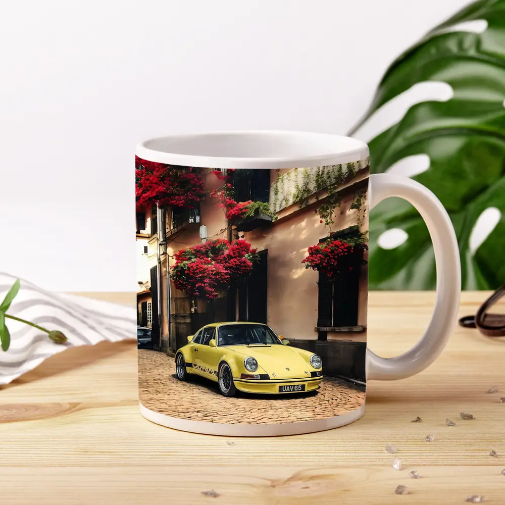 Yellow Porsche 911 RS Cobblestone Street – Mugs