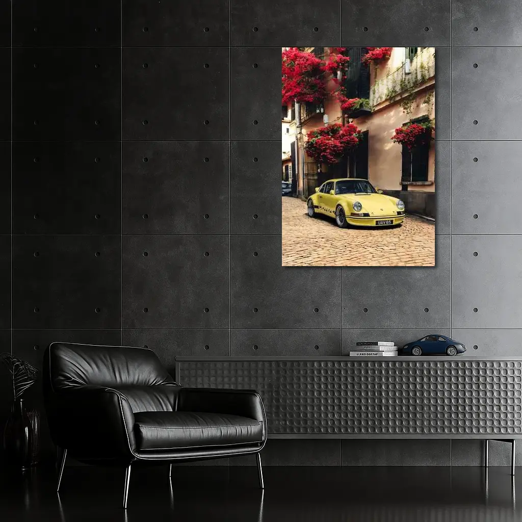 Yellow Porsche 911 RS Cobblestone Street – Wall Art