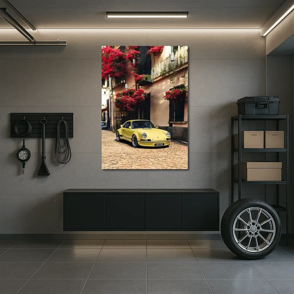 Yellow Porsche 911 RS Cobblestone Street – Wall Art