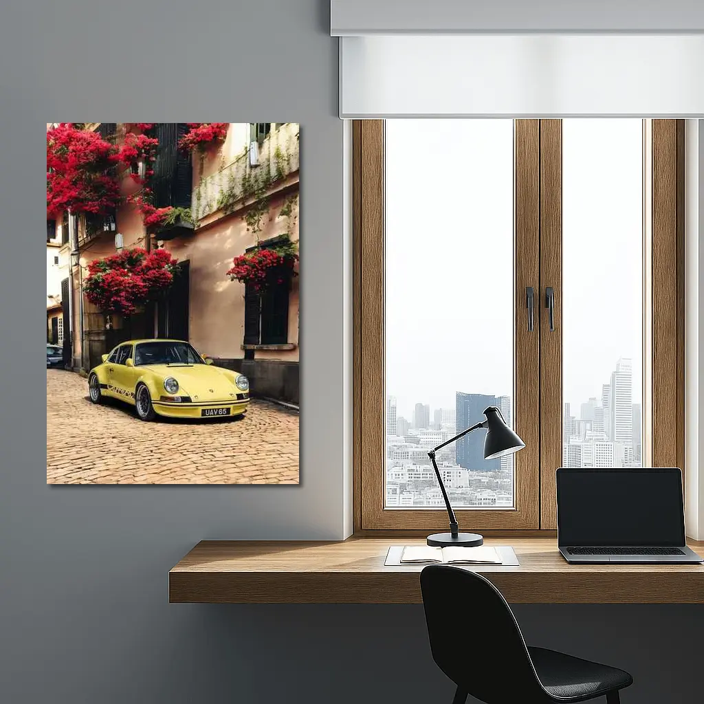 Yellow Porsche 911 RS Cobblestone Street – Wall Art