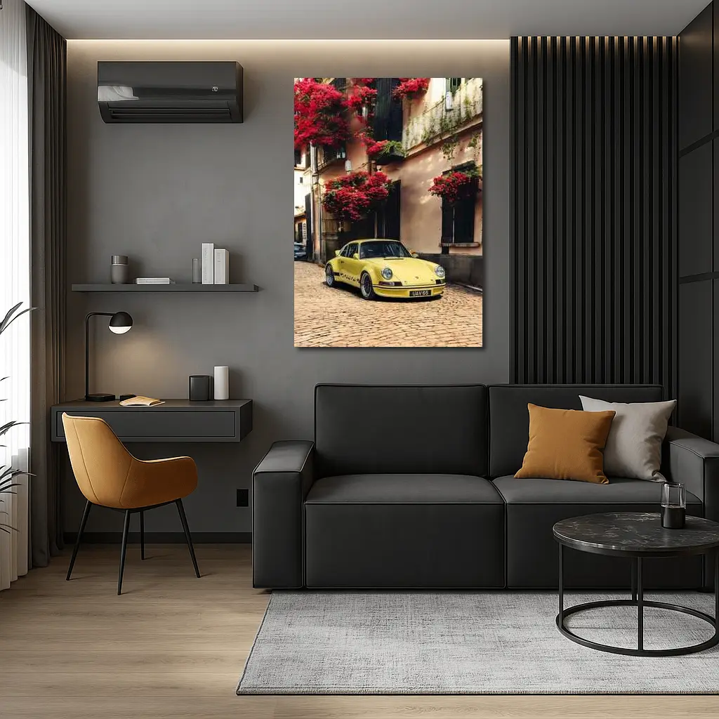 Yellow Porsche 911 RS Cobblestone Street – Wall Art