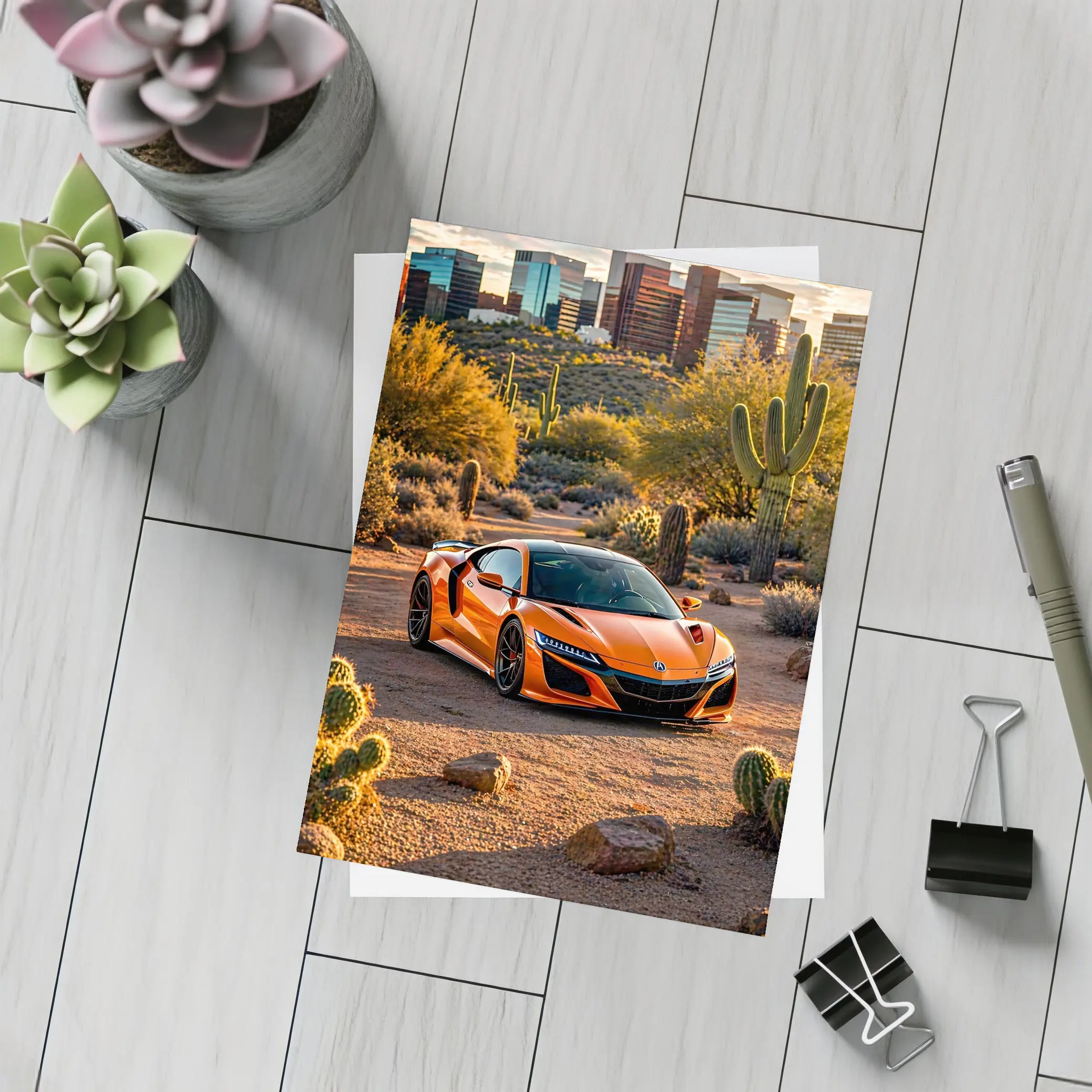 Acura NSX Orange Desert City Skyline – Postcards