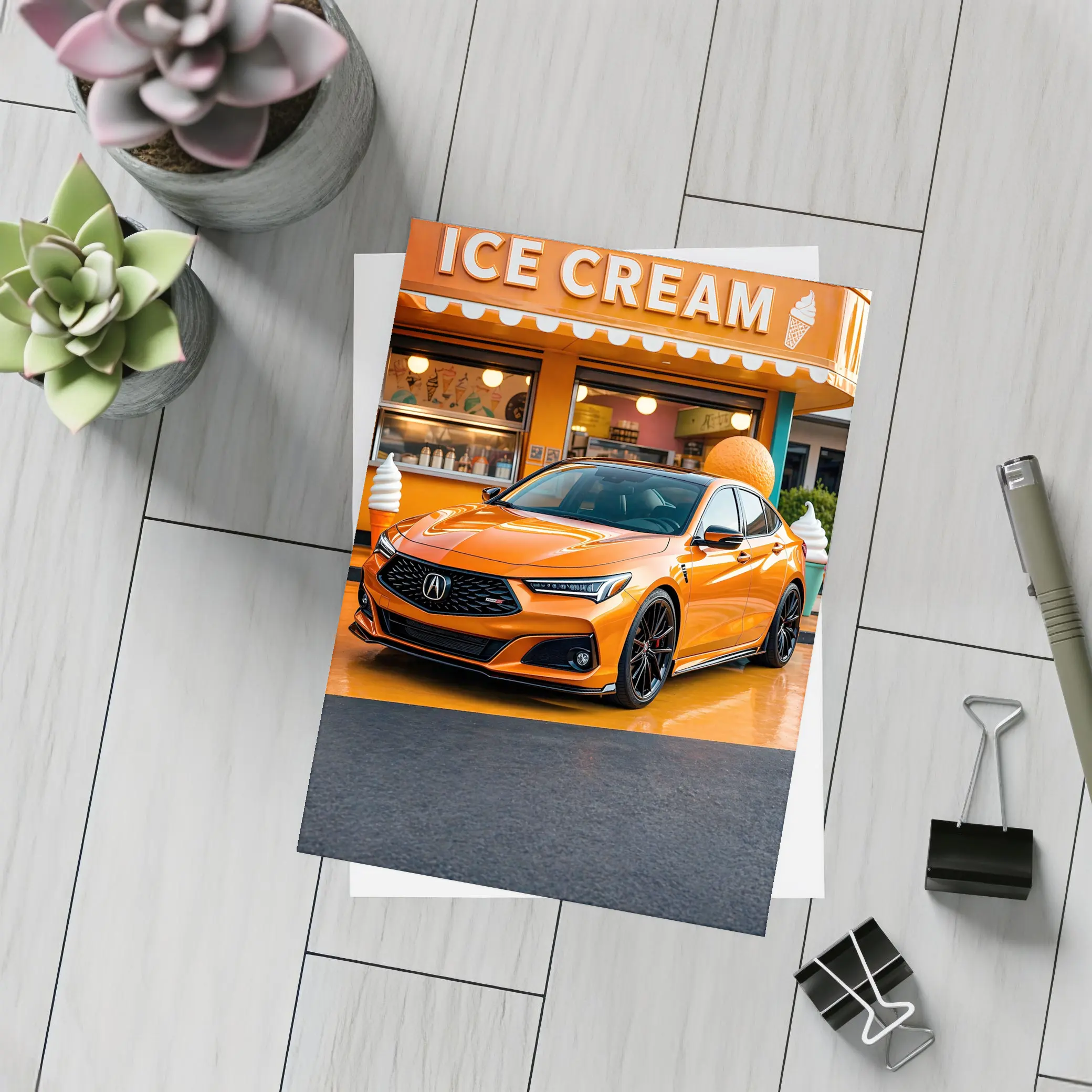 Acura TLX Orange Sports Sedan Ice Cream Shop – Postcards