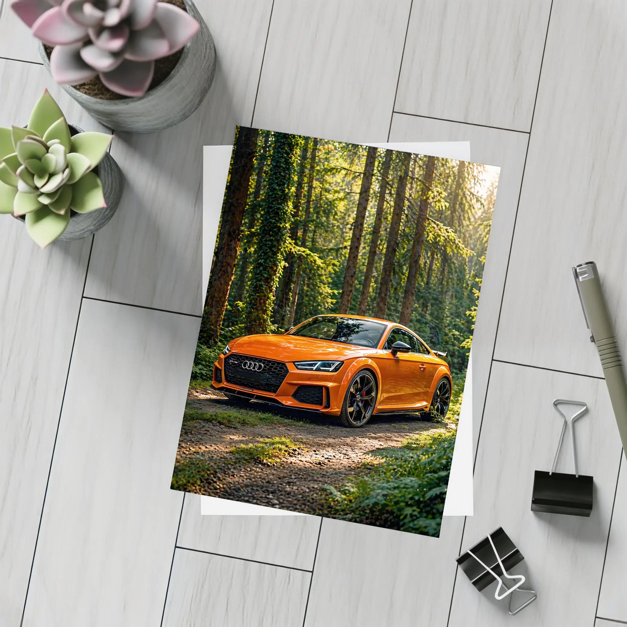 Audi TT RS Orange Forest Sunlight – Postcards