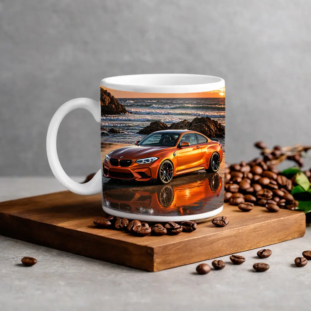 BMW M2 Orange Coupe Beach Sunset – Mugs