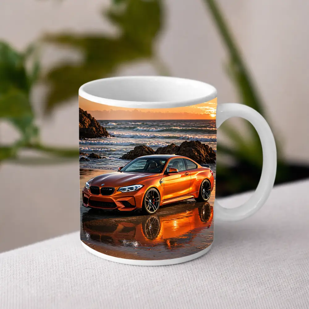 BMW M2 Orange Coupe Beach Sunset – Mugs