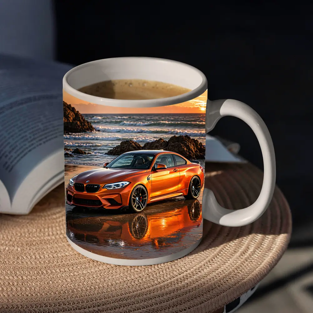 BMW M2 Orange Coupe Beach Sunset – Mugs