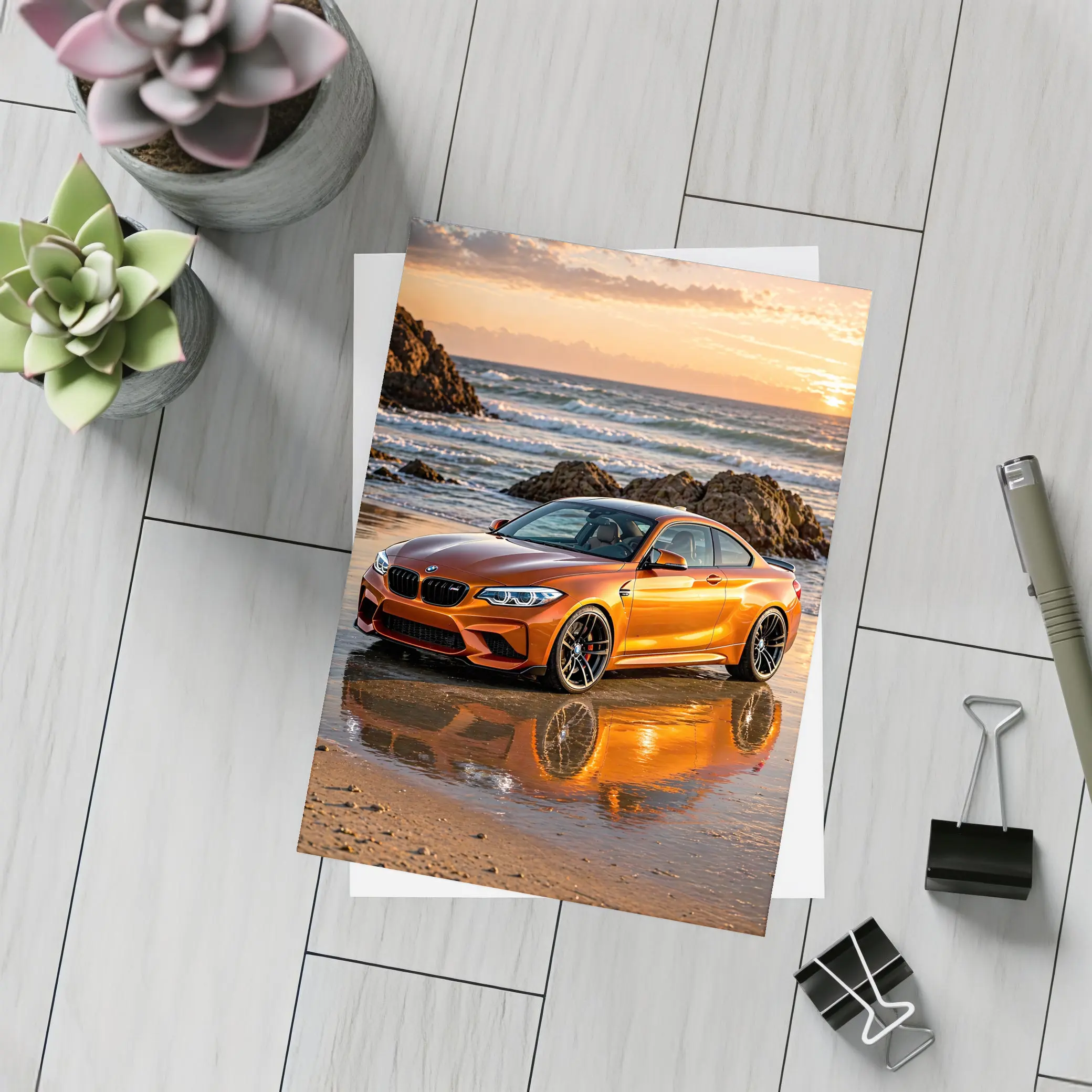 BMW M2 Orange Coupe Beach Sunset – Postcards