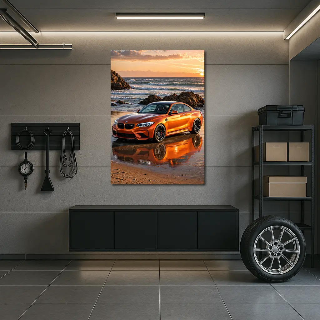 BMW M2 Orange Coupe Beach Sunset – Wall Art