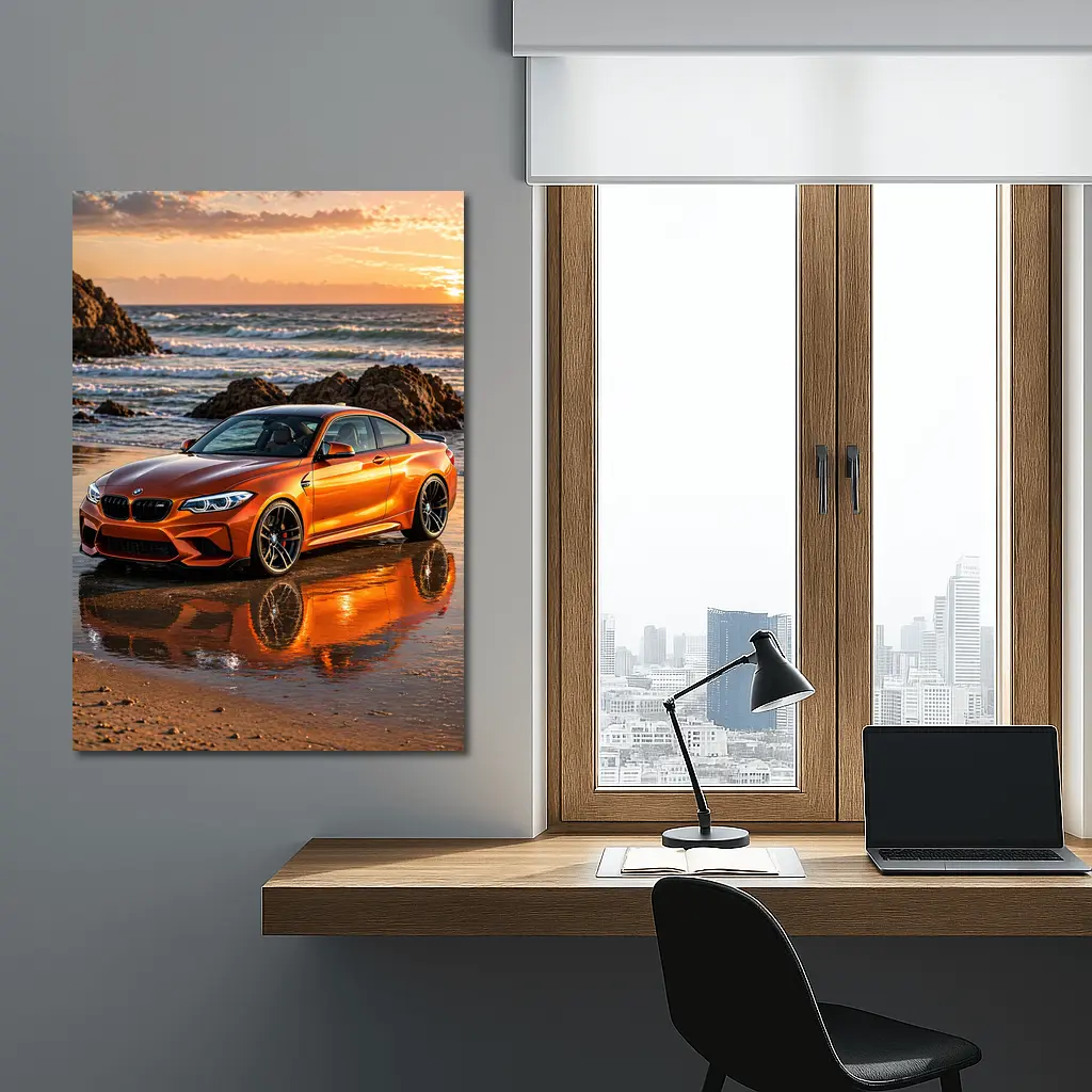 BMW M2 Orange Coupe Beach Sunset – Wall Art