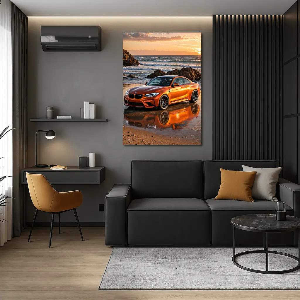 BMW M2 Orange Coupe Beach Sunset – Wall Art